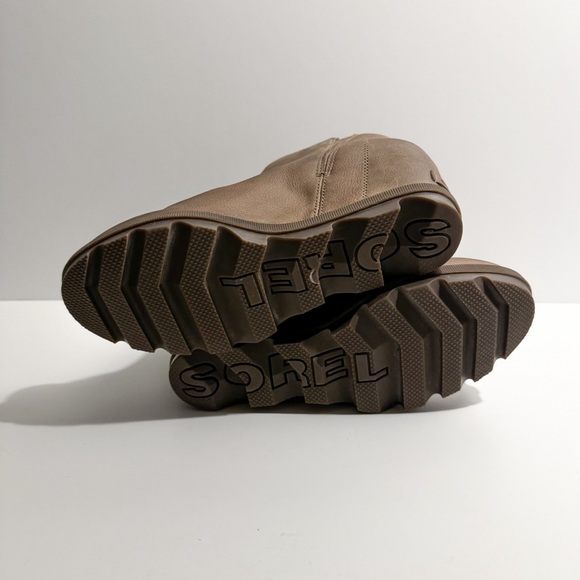 Sorel Joan of Arctic Tan Leather Wedge Side Zip Ankle Boots - Picture 5 of 8